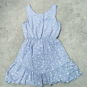 Everly Dress Medium Fit Flare Chambray Blue Star Lined Open Back Bow Romantic